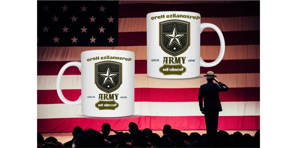 Customizable U.S. Army Veteran Mug with an emblem of an eagle, globe, and anchor, service years, and a personalized name 'Johnson' - a touching tribute for Memorial Day, Veterans Day, Labor Day, and Fourth of July. A heartfelt memorial gift for a grieving widow or parents on GriefReliefSupport.com, to honor and remember the valiant service of a loved one